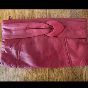 Vintage Clutch Purse Red Soft Leather ARK Zipper Closure Made In Korea